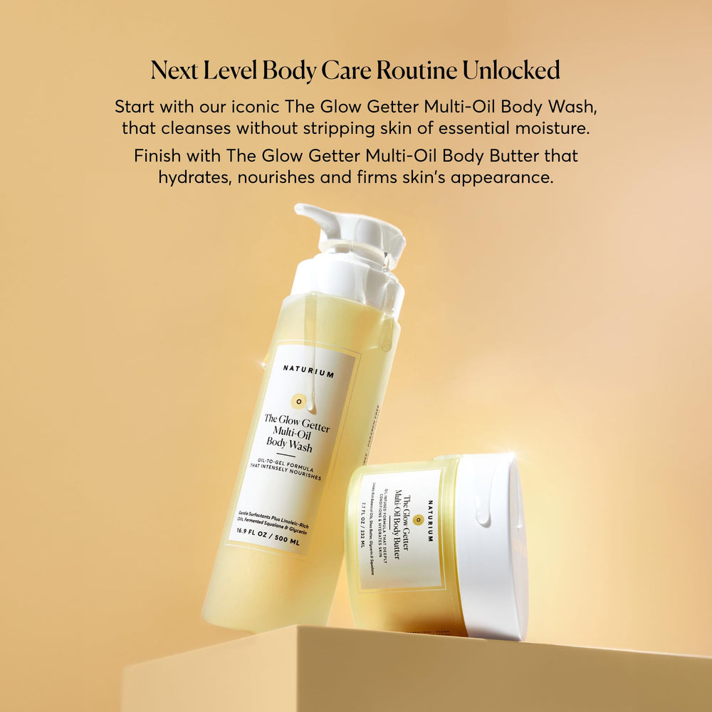 Naturium Glow Getter bottle close-up with label highlighting ingredient-rich formula.