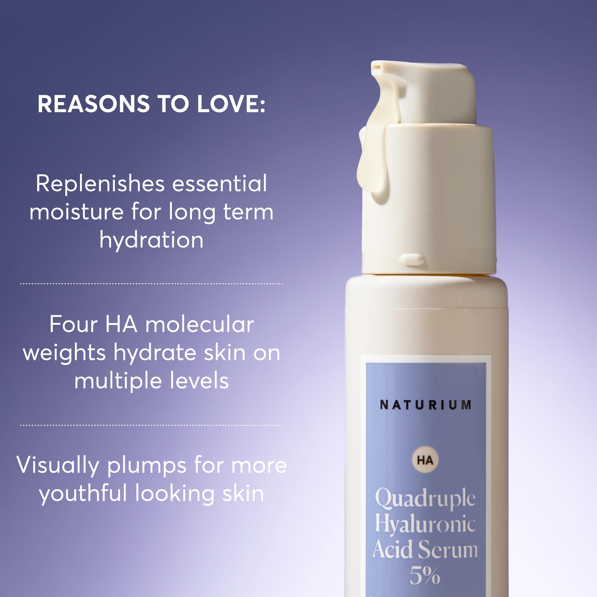 Naturium Quadruple Hyaluronic Serum gel texture close-up demonstrates hydration.