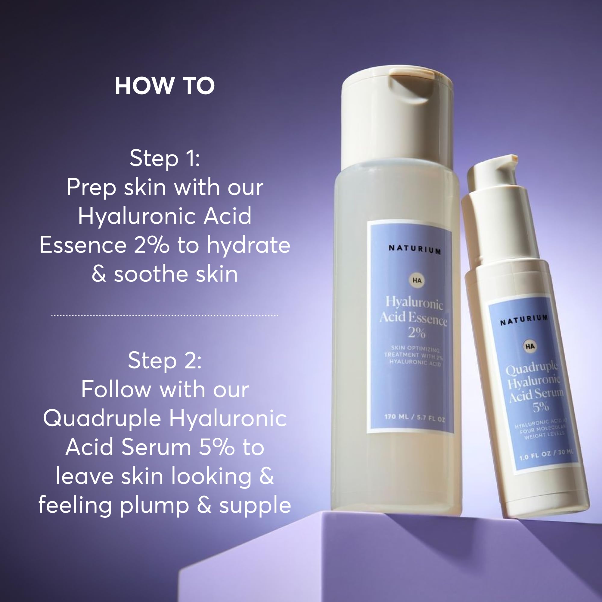 Naturium Quadruple Hyaluronic Serum packaging highlights vegan and cruelty-free claims.