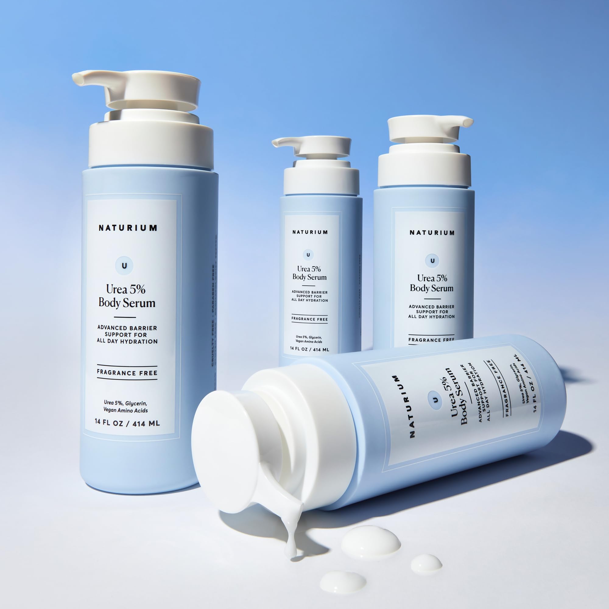 Naturium Urea 5% Body Serum ingredients closeup emphasizing vegan, fragrance-free formula.