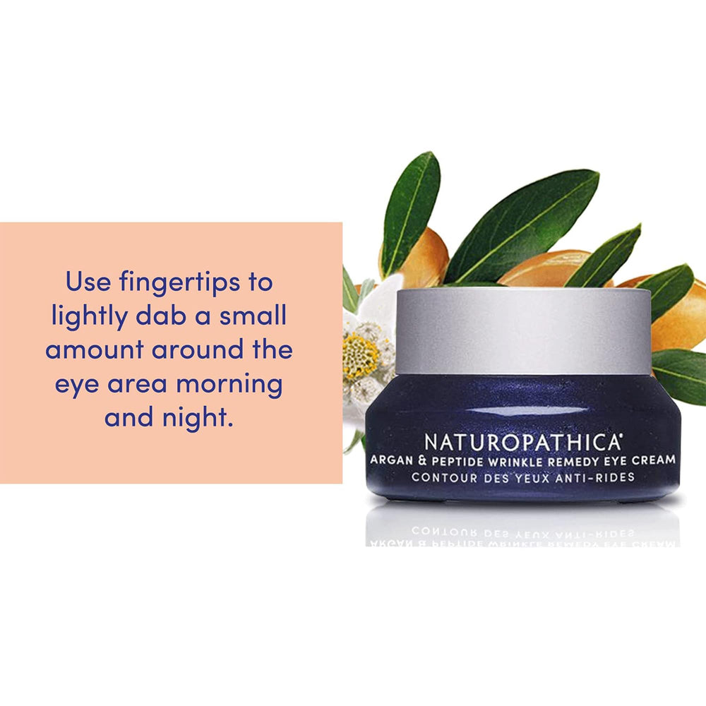 Naturopathica Argan & Peptide Eye Cream application near eyes shows hydration