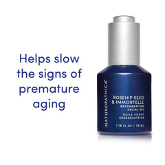 Naturopathica close-up of rosehip seed and immortelle ingredients highlighting antioxidant blend.