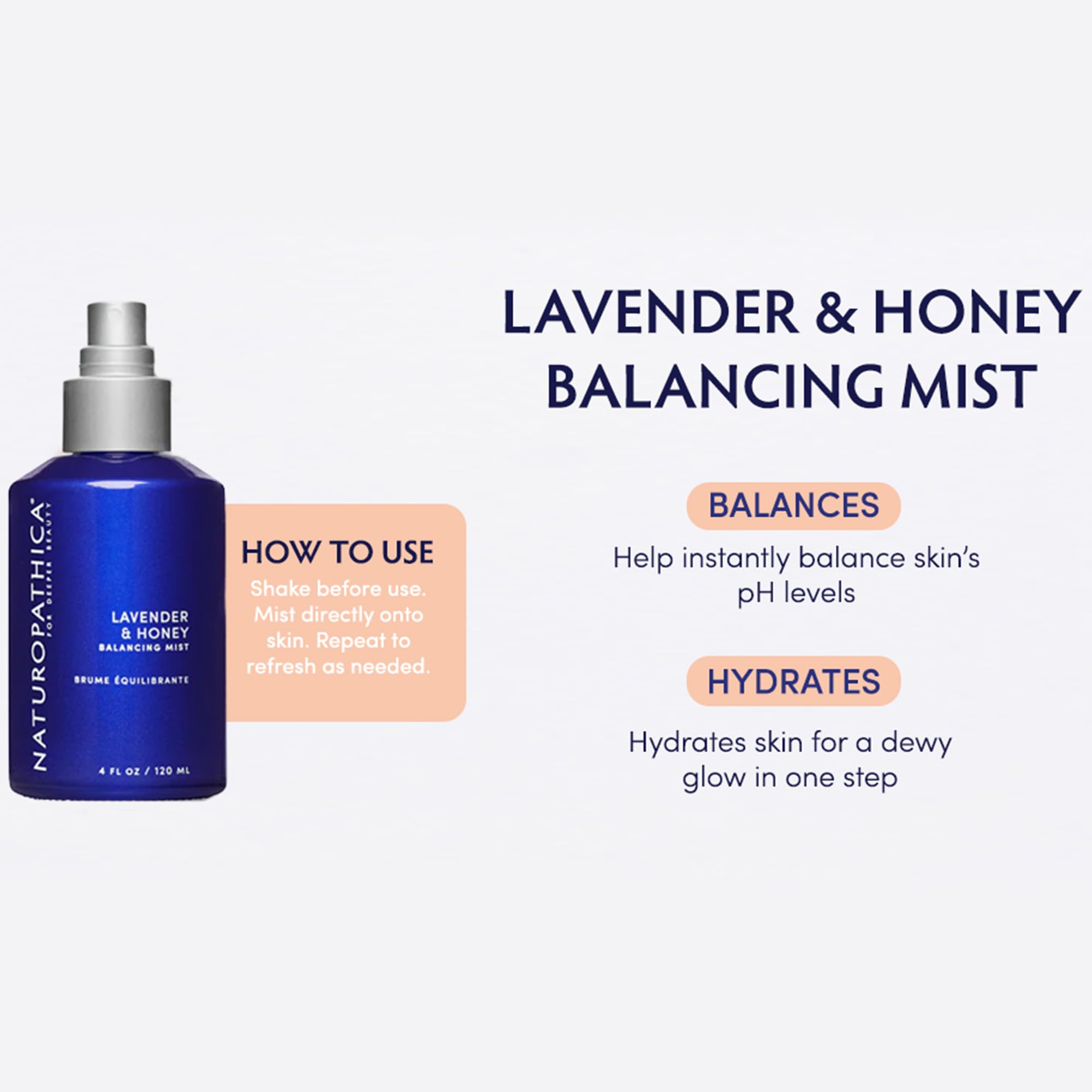 Naturopathica Lavender & Manuka Honey Face Mist close-up showing mist application.