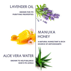 Naturopathica Lavender & Manuka Honey Face Mist being sprayed for calming relief.