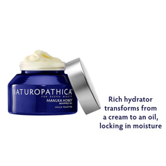 Texture close-up of Naturopathica Manuka Honey Whipped Oil showing cream-to-oil transition