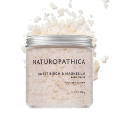 Naturopathica Sweet Birch Magnesium Bath Flakes packaging for easy daily relaxation