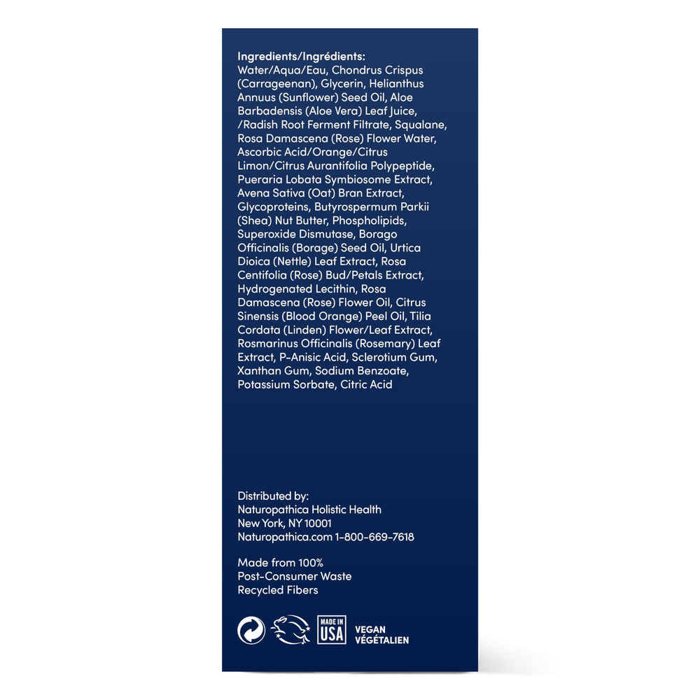 Naturopathica Vitamin C Revitalizing Lotion packaging highlights cruelty-free USA-made credentials.