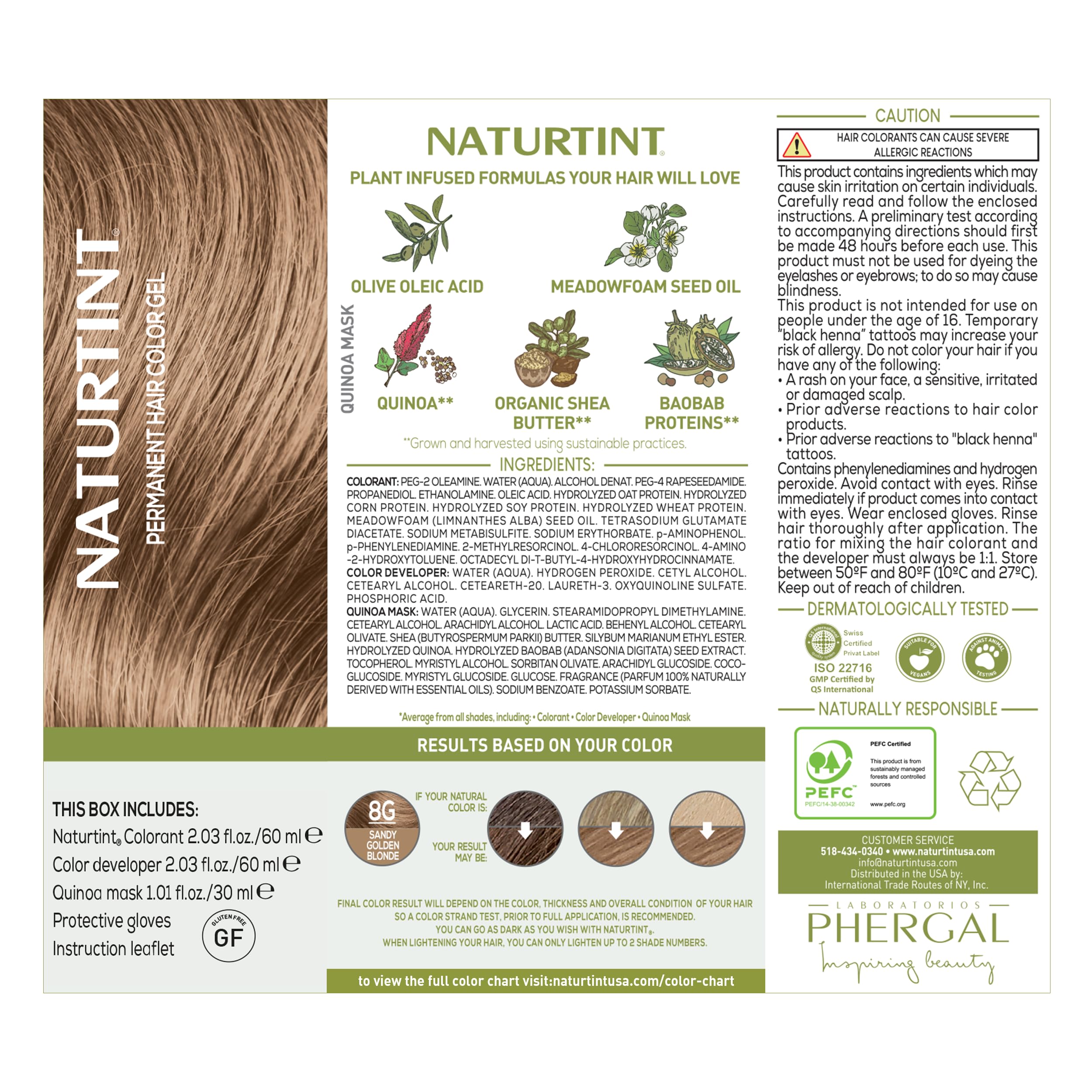 Naturtint 8G Sandy Golden Blonde packaging emphasizing vegan and cruelty-free assurance