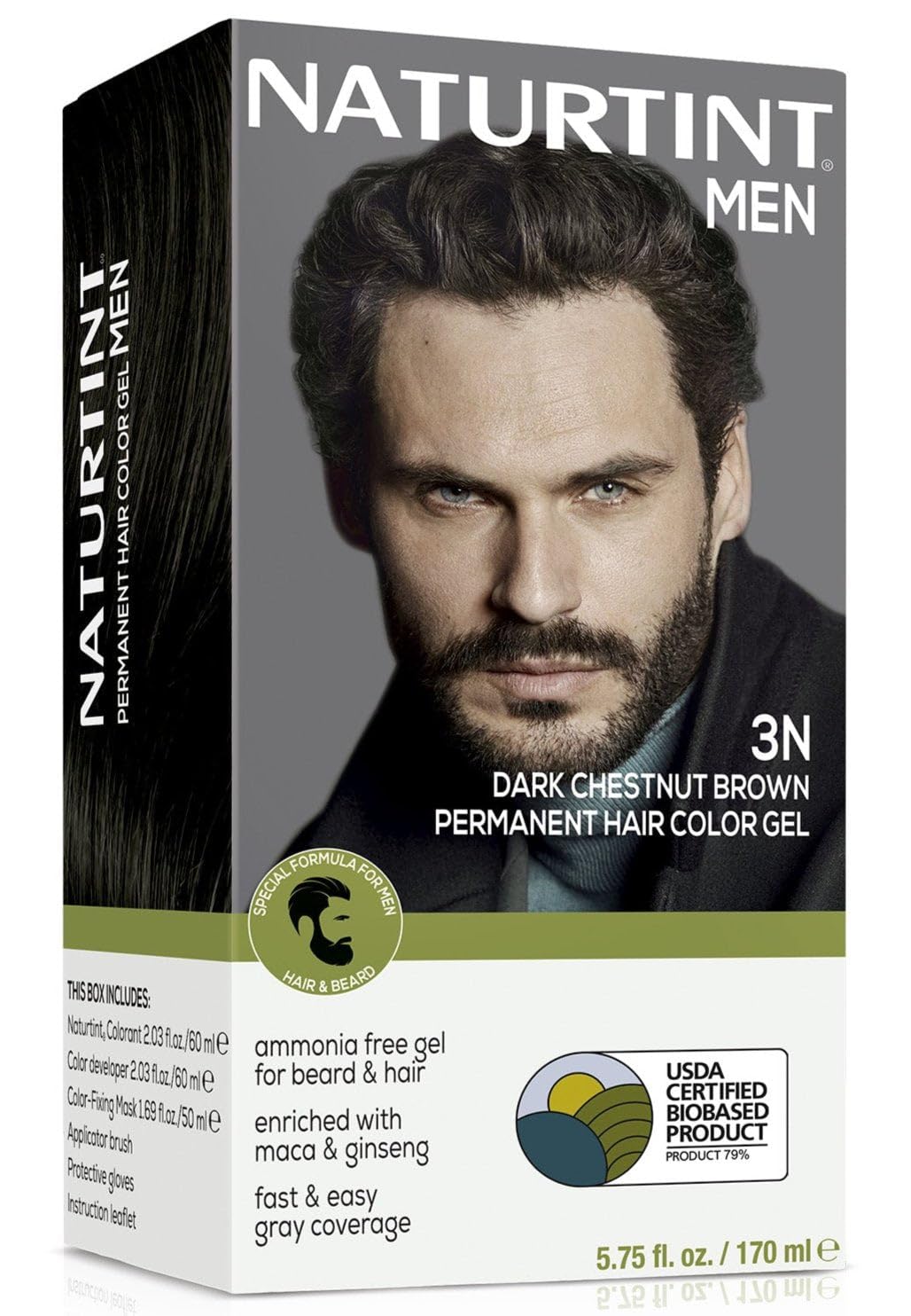Naturtint Mens 3N bottle for at-home gray coverage with ammonia-free formula.