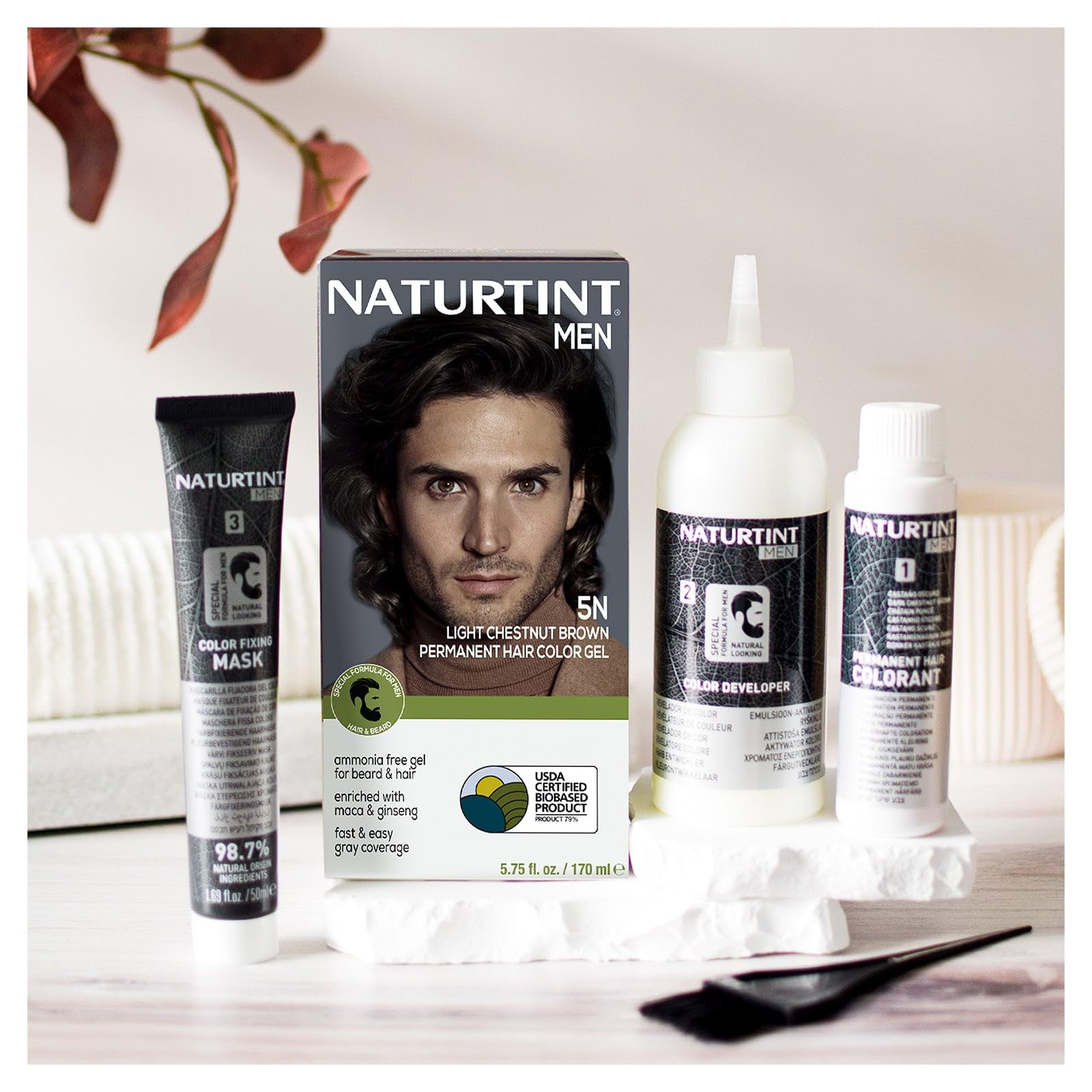 Naturtint Mens 5N before and after gray coverage comparison image.