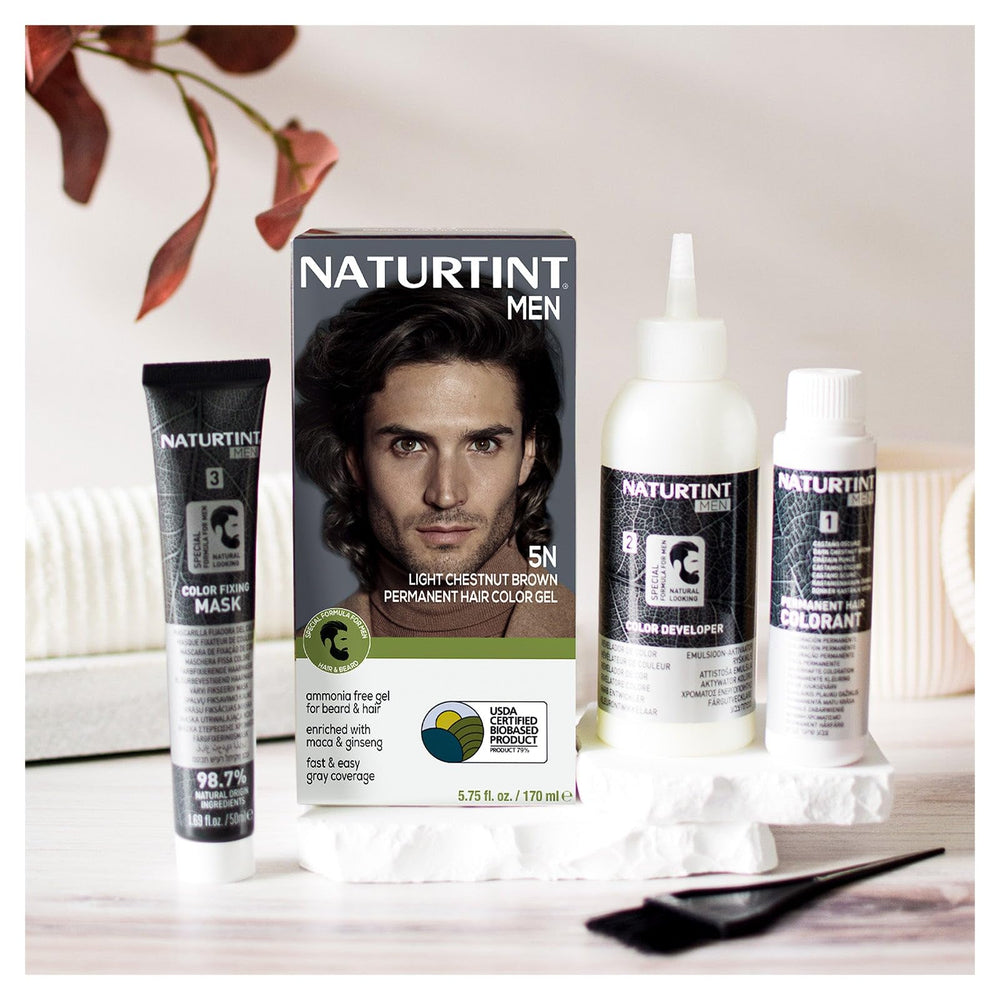 Naturtint Mens 5N before and after gray coverage comparison image.