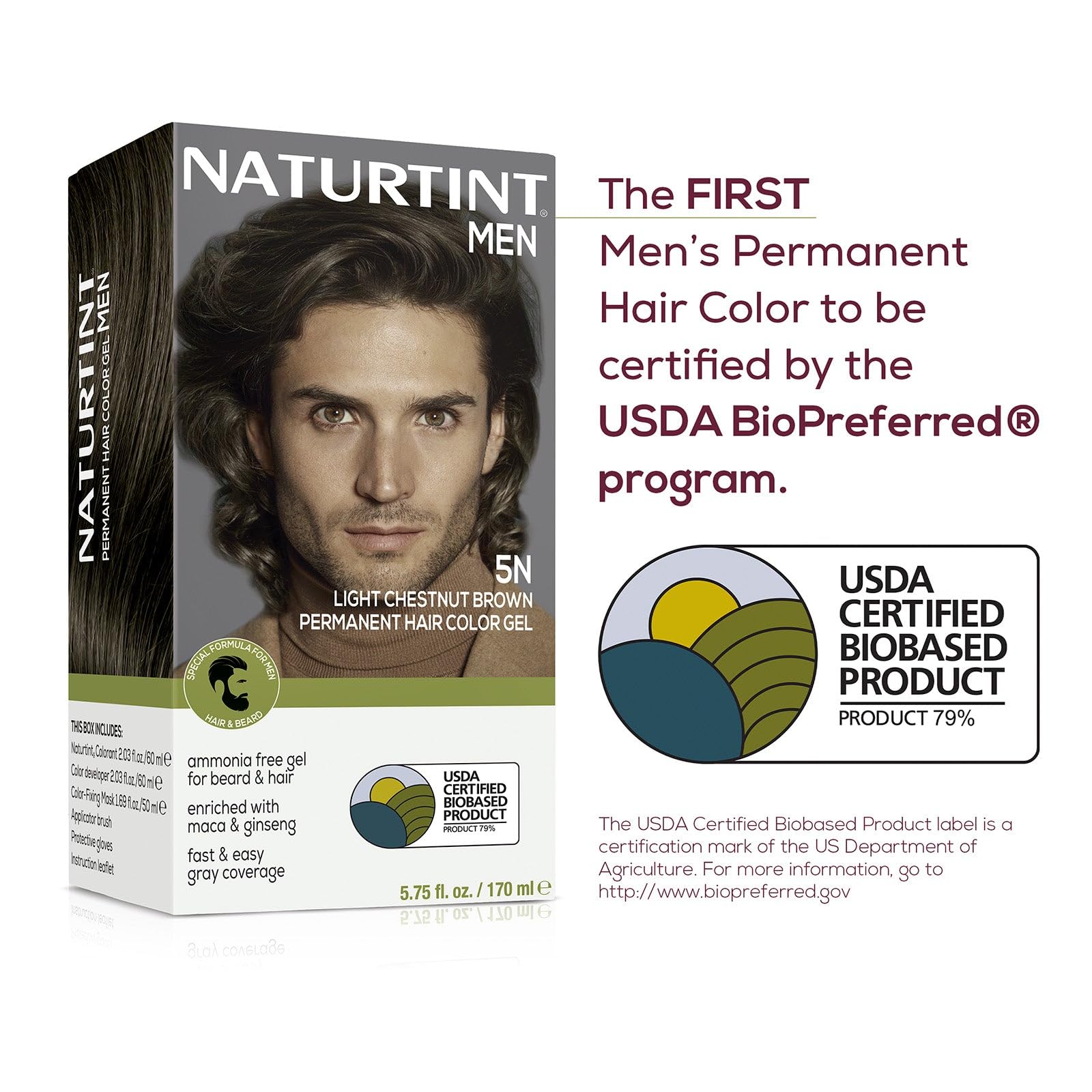 Naturtint Mens 5N chestnut brown packaging and brand details.