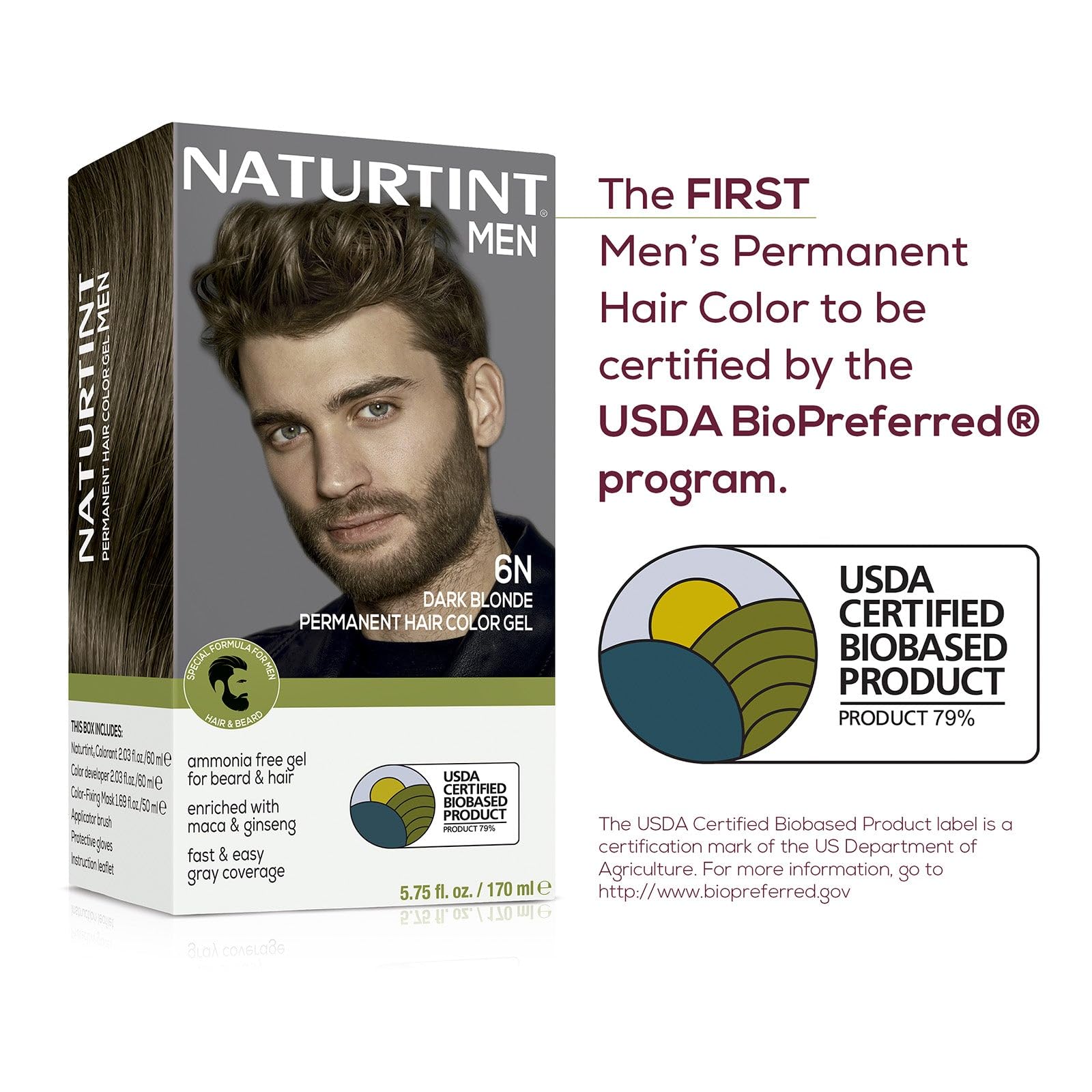 Naturtint Mens Permanent Hair Color 6N 10-minute gray coverage timer.