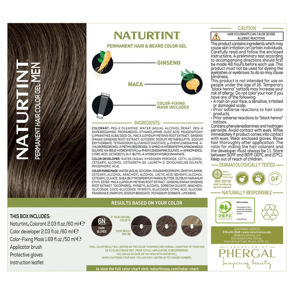 Naturtint Mens Permanent Hair Color 6N creamy formula for sensitive skin.