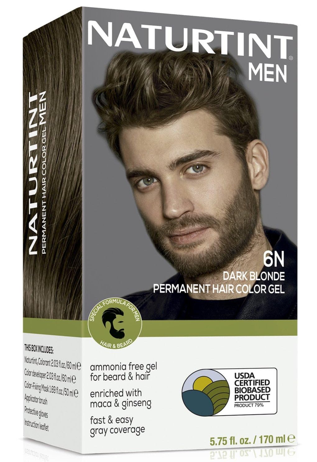 Naturtint Mens Permanent Hair Color 6N dark blonde box for home use.