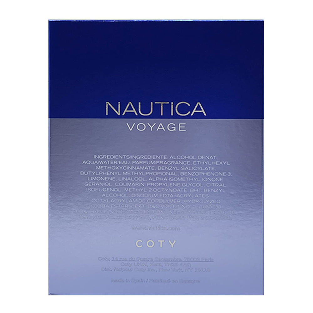 Nautica Voyage fragrance atomizer closeup showcases crisp green notes.