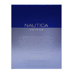 Nautica Voyage fragrance atomizer closeup showcases crisp green notes.