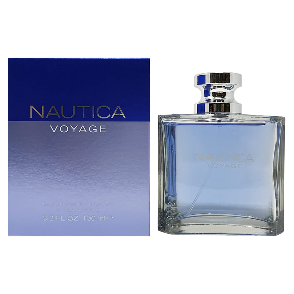Nautica Voyage wooden cap closeup emphasizes premium packaging and scent.