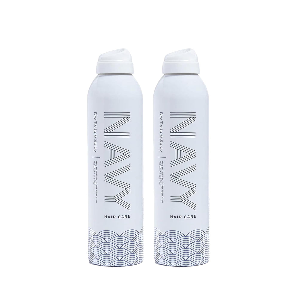 Navy Hair Care Dry Texture Spray bottle on countertop showing compact design and volume boost capability