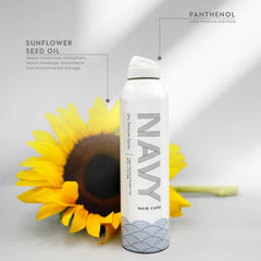 Navy Hair Care Dry Texture Spray nozzle being pressed for a fine mist