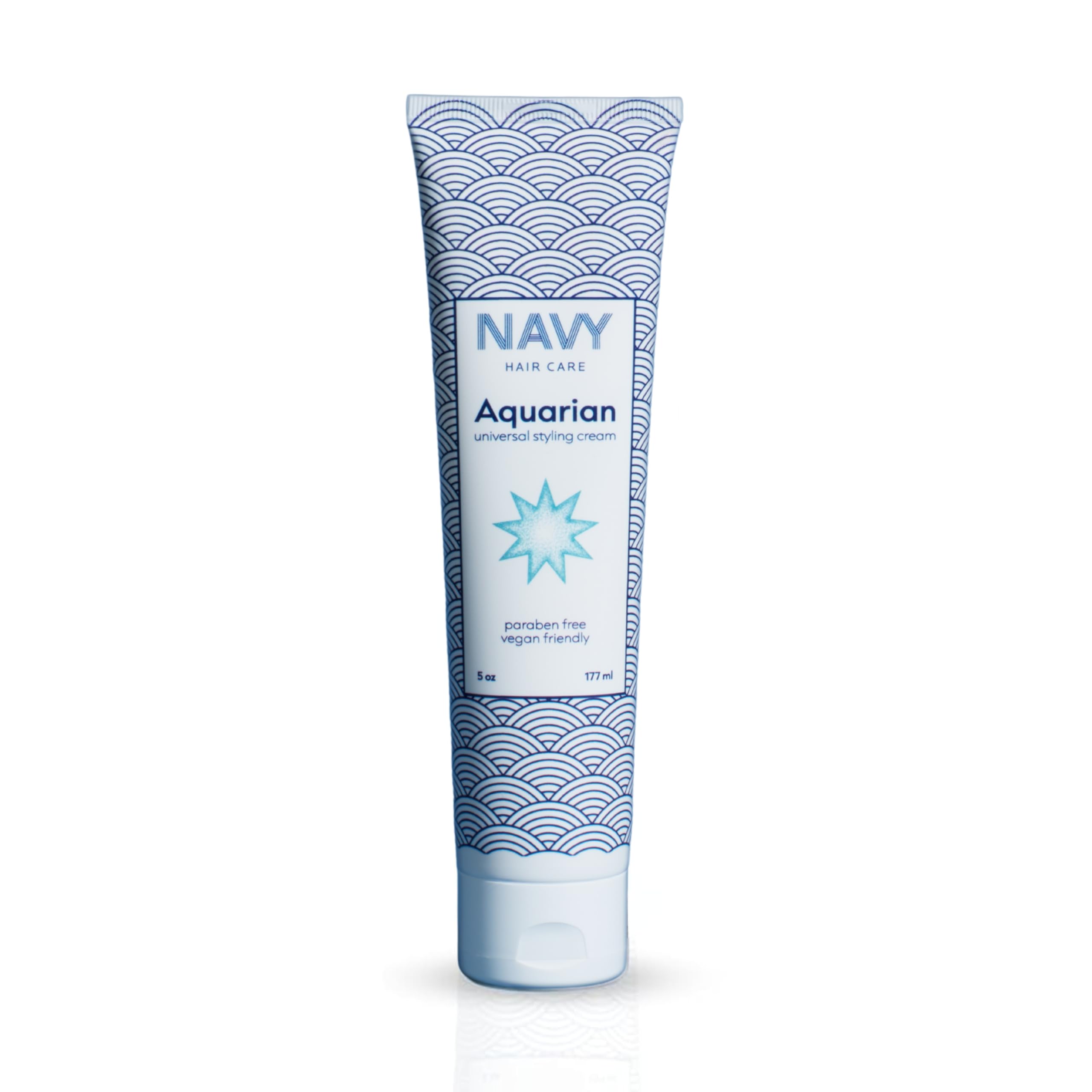 NAVY HAIR CARE Aquarian 3-in-1 bottle close-up showing lightweight smoothing