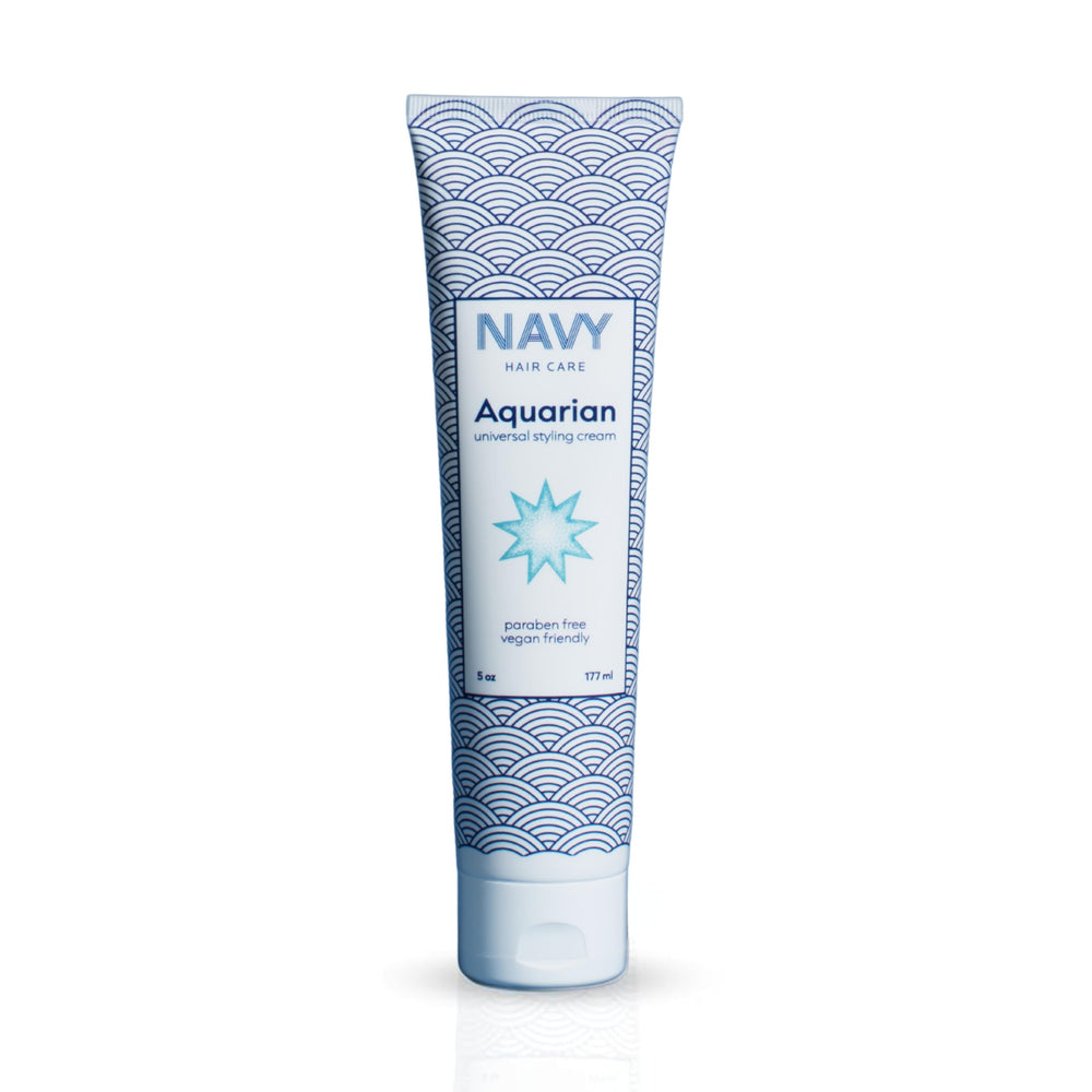 NAVY HAIR CARE Aquarian 3-in-1 bottle close-up showing lightweight smoothing