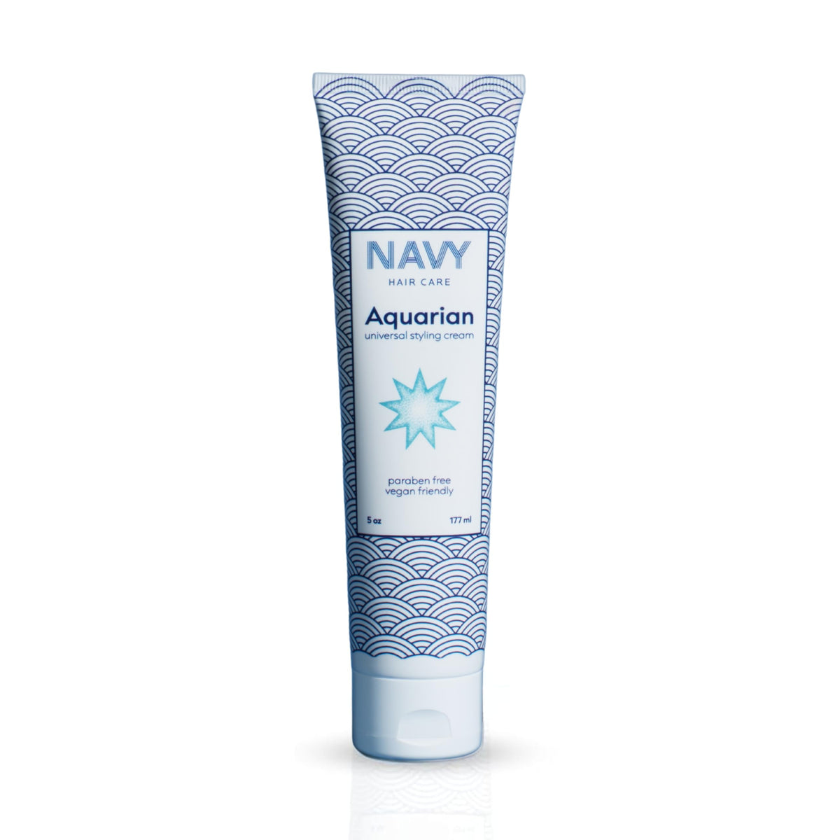 NAVY HAIR CARE Aquarian 3-in-1 bottle close-up showing lightweight smoothing