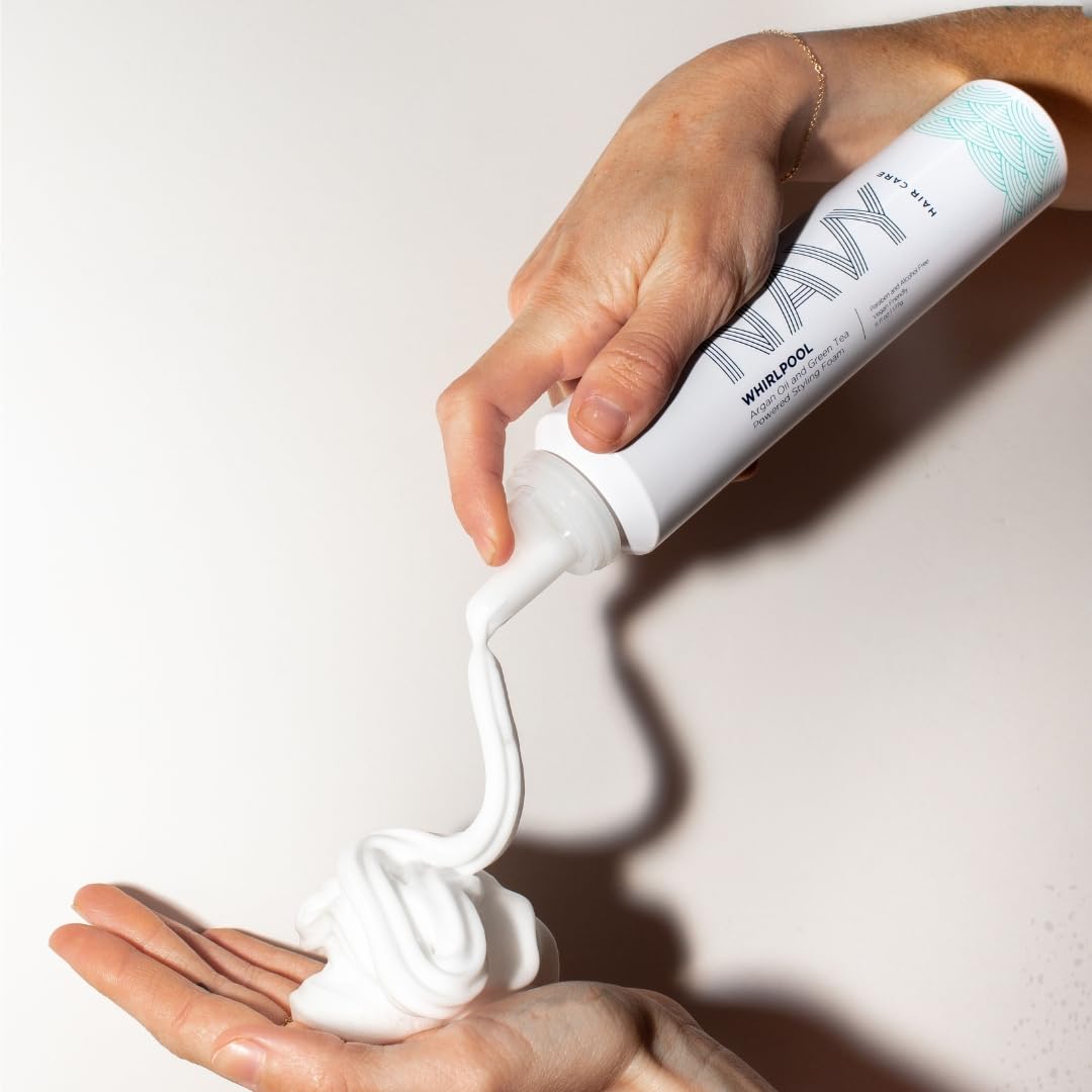 NAVY Hair Care Whirlpool Styling Foam leaves shiny, frizz-free, movable texture.