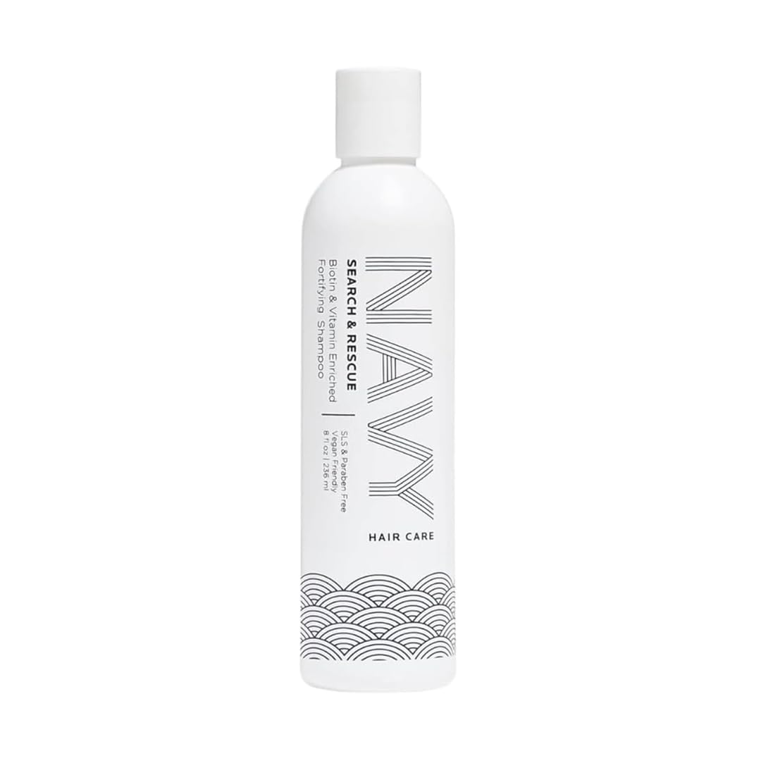 NAVY Search and Rescue shampoo bottle with paraben-free formula for stronger hair