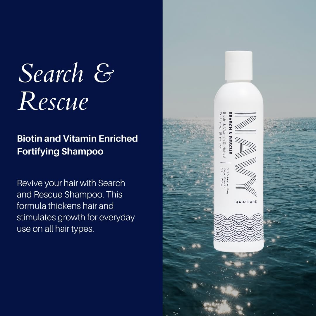 NAVY Search and Rescue shampoo ingredient list featuring rosemary oil
