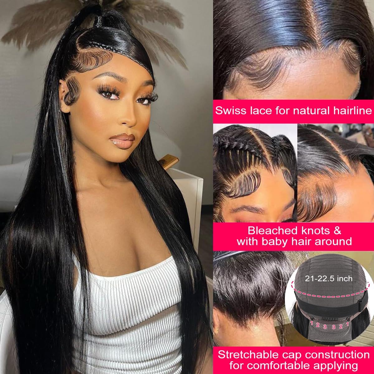 Nawpum 180-density straight wig offers full coverage and smooth texture.