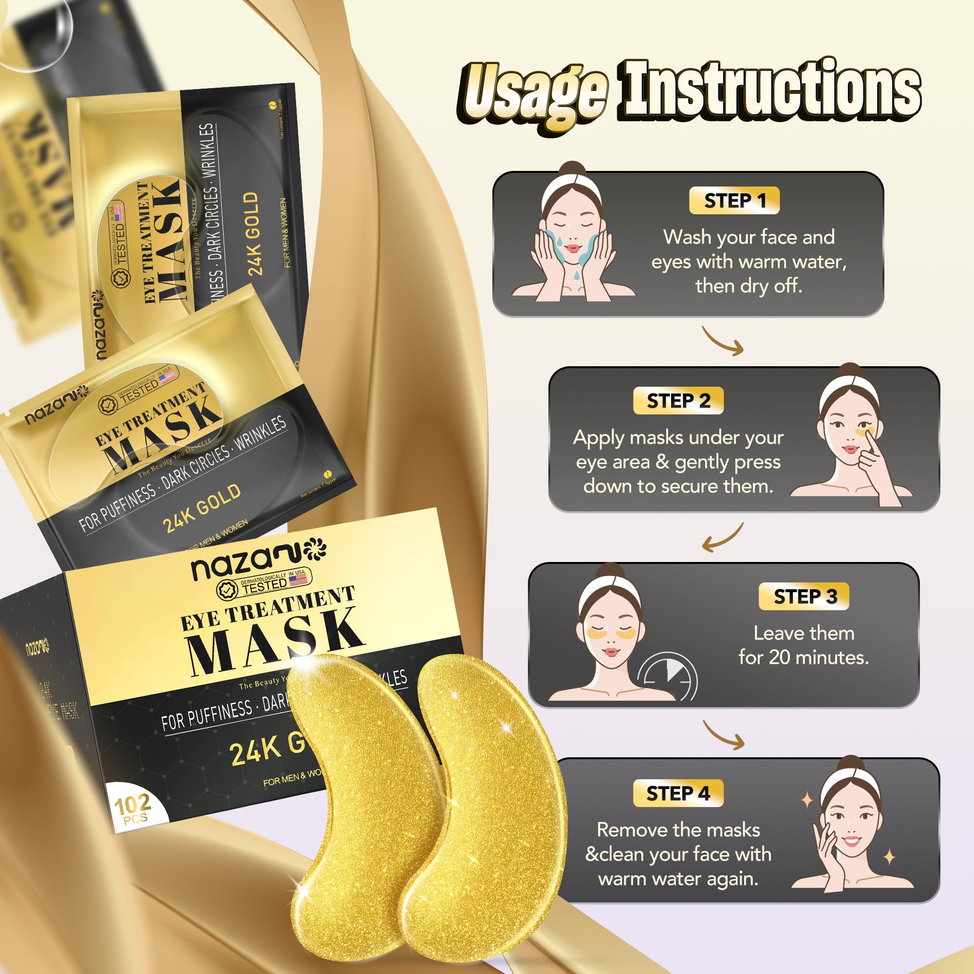 NAZANO 24K Gold eye care set promotes daily skincare ritual.
