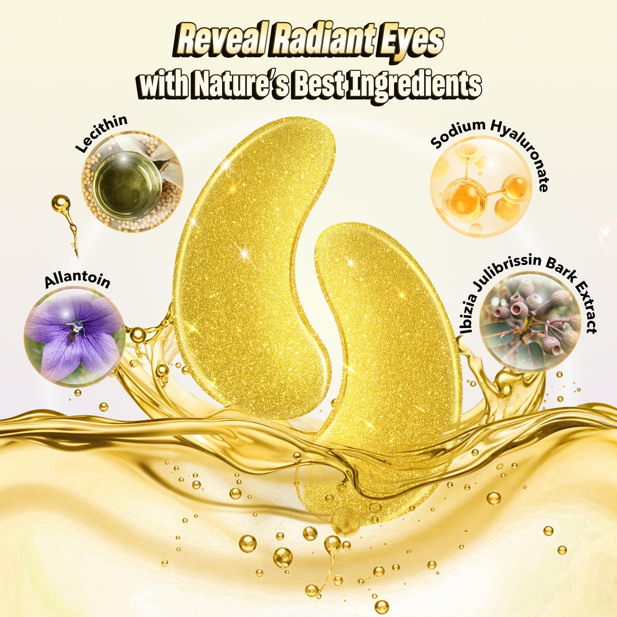 NAZANO 24K Gold under-eye patches on skin for refreshed appearance.
