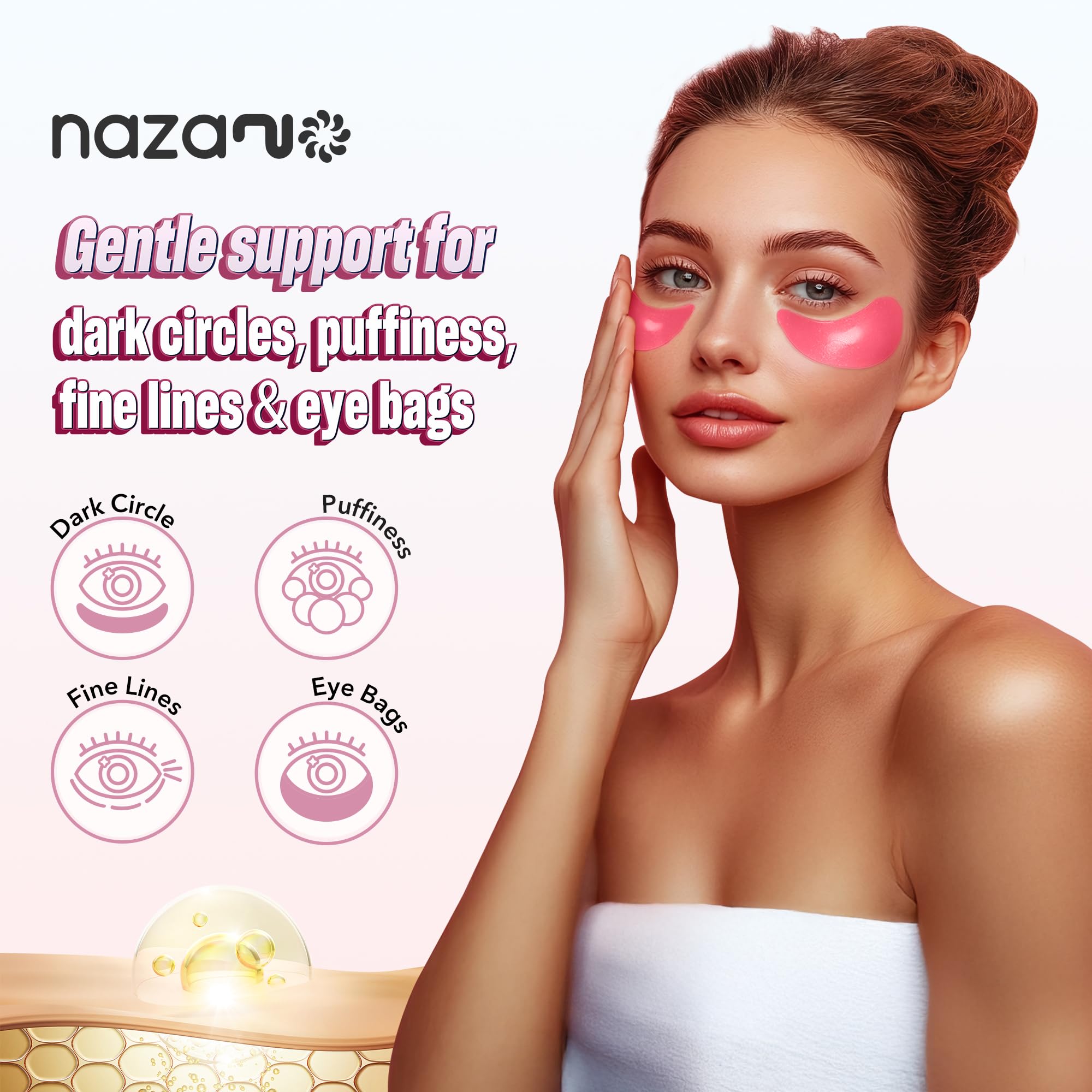 Nazano under-eye patches for puffy eyes reduce swelling and provide cooling relief.