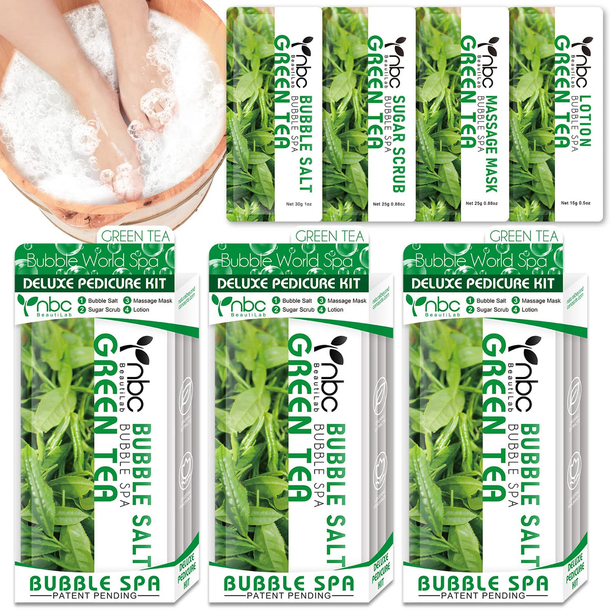 NBC BeautiLab pedicure kit bubble salt for soothing foot soak