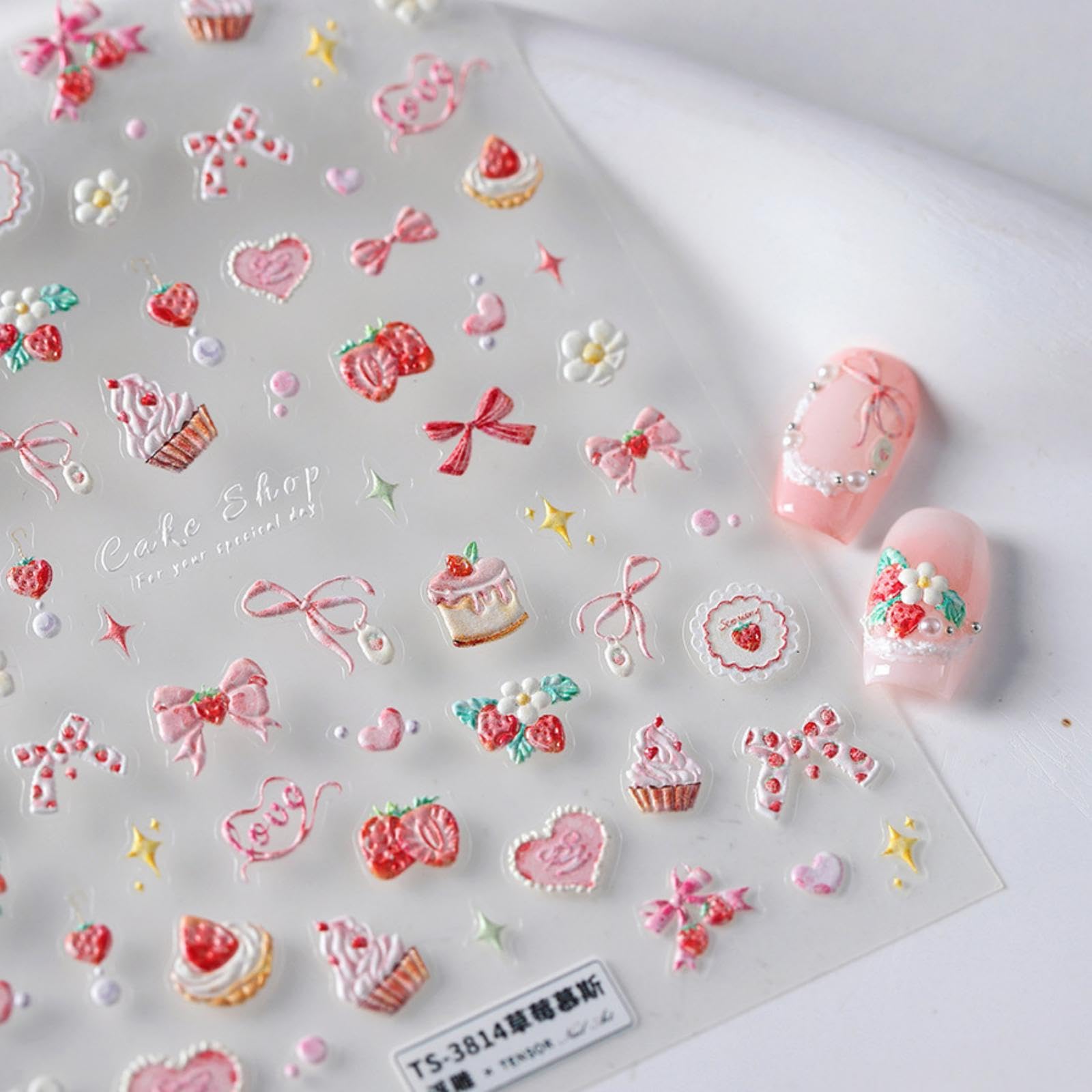 NBNTGH 5D embossed pink nail stickers for quick salon-style nails