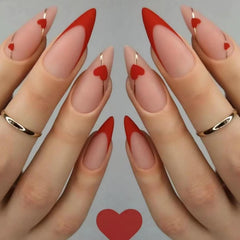 NBNTGH red French tip heart nails for a chic at-home manicure.