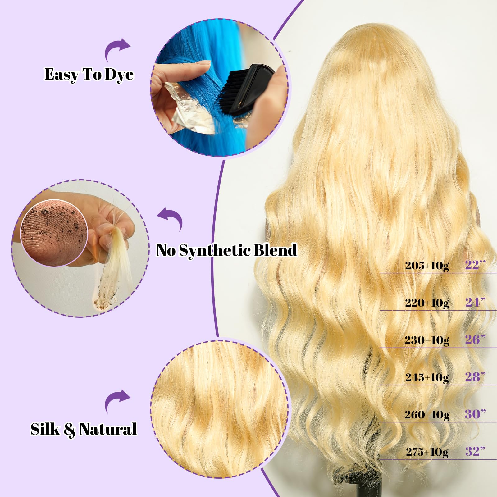 NBRUW 613 lace front wig density closeup highlights 200-density fullness for impact.