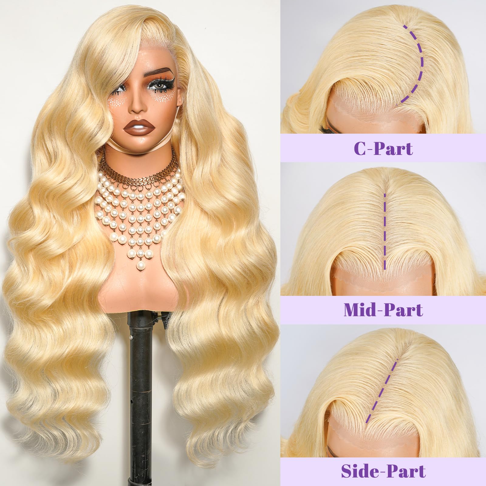NBRUW 613 lace front wig side view demonstrates seamless blend for versatile styles.