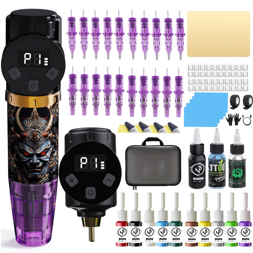 NBTA2 tattoo kit wireless gun setup for portable professional use.