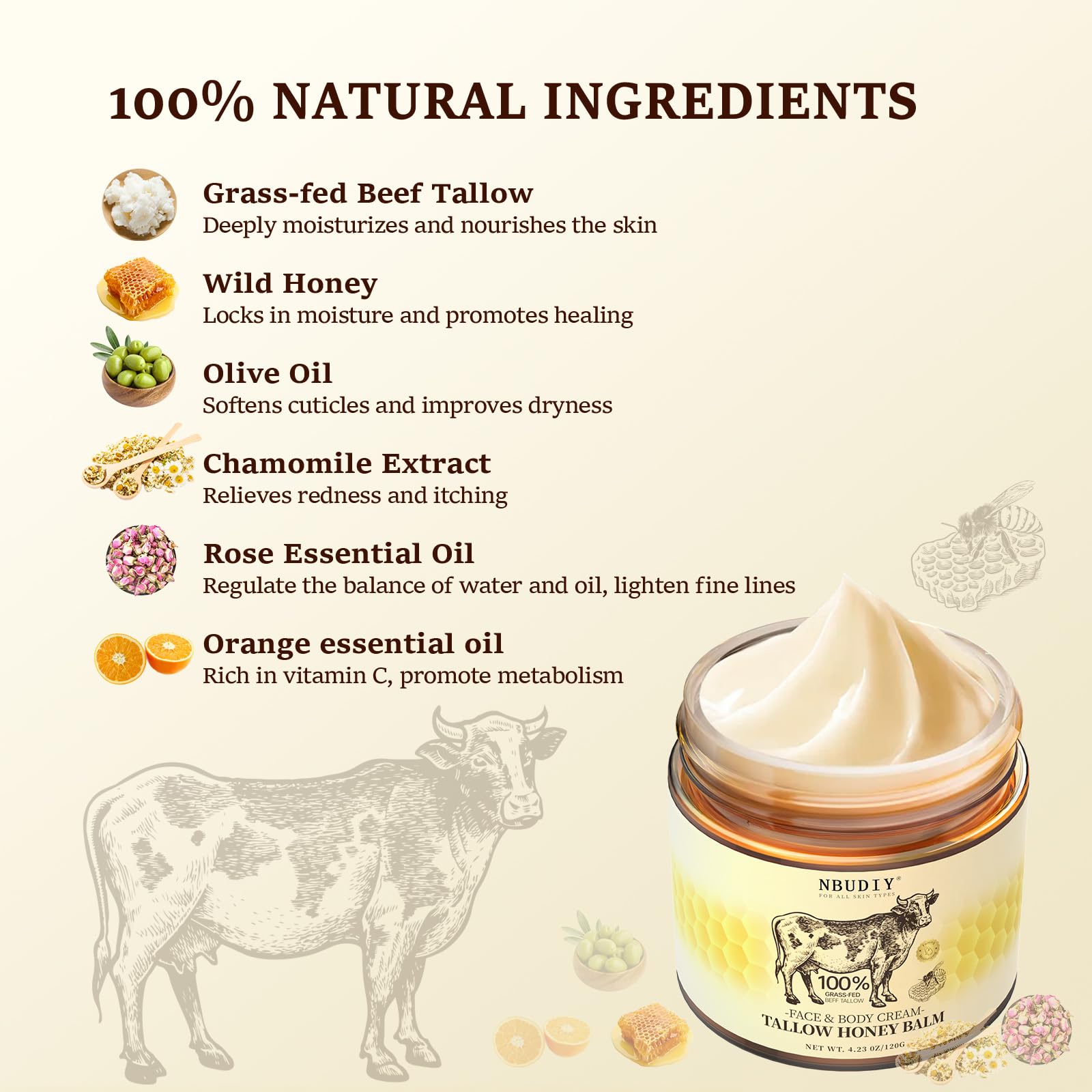 NBUDIY whipped tallow honey moisturizer texture close-up for rich hydration