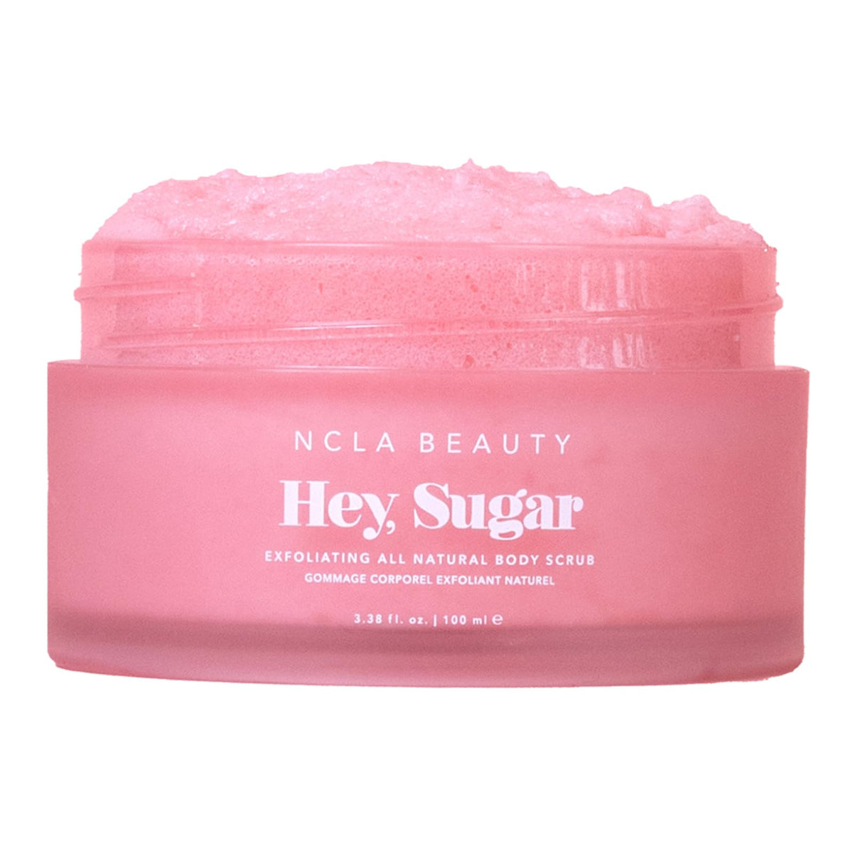 NCLA Beauty Hey Sugar body scrub with pink champagne provides gentle exfoliation and refreshed skin.