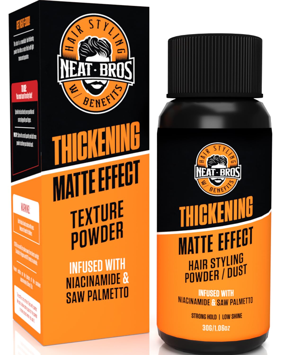 Neat Bros Hair Texture Powder jar demonstrates instant volume and natural texture.