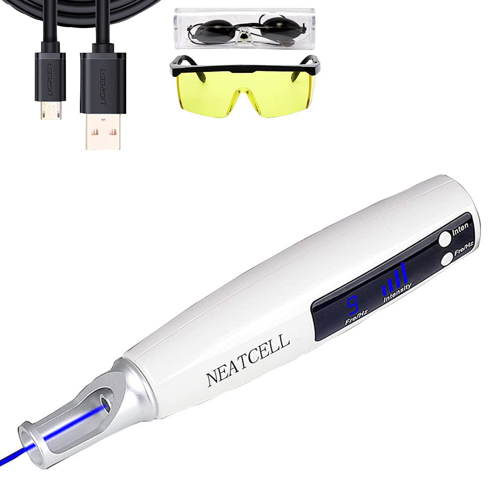 NEATCELL blue light pen close-up, cordless design for easy desk use.