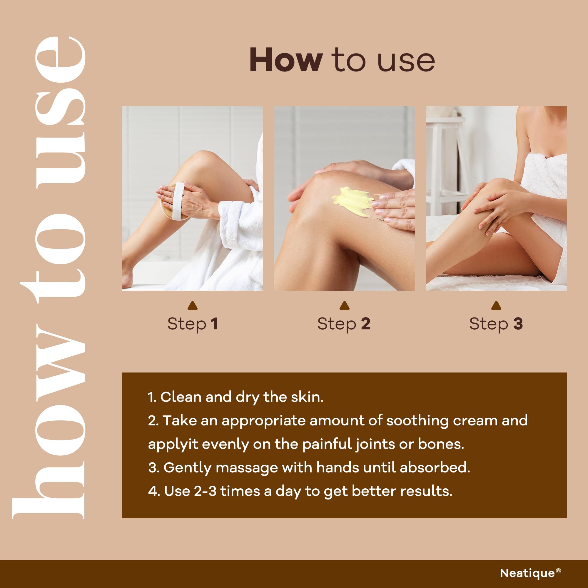 Neatique cream applied to skin demonstrates smooth texture and quick absorption.