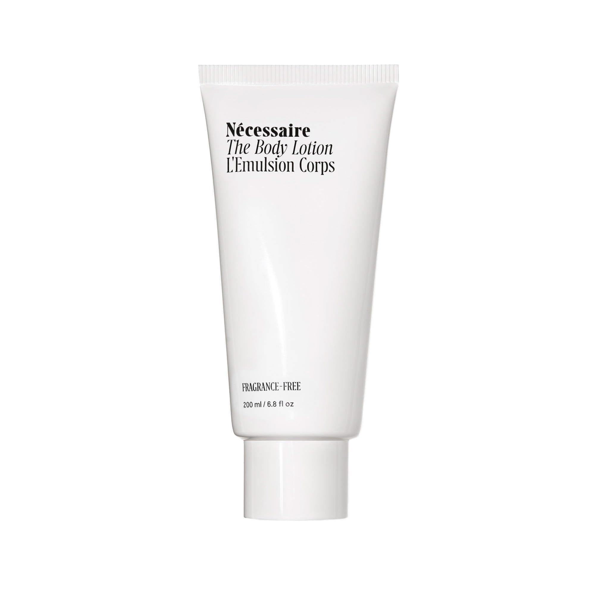 Nécessaire The Body Lotion Fragrance-Free bottle showing daily moisture for sensitive skin.