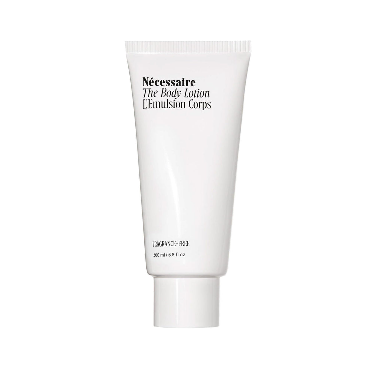 Nécessaire The Body Lotion Fragrance-Free bottle showing daily moisture for sensitive skin.