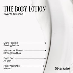 Nécessaire body lotion fragrance-notes graphic emphasizes cyprès-citronné woody freshness.