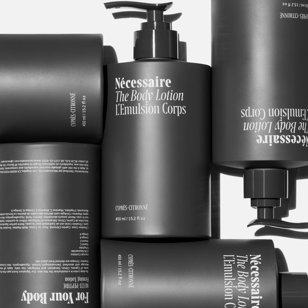 Nécessaire body lotion niacinamide graphic highlights skin barrier support and gentle care.