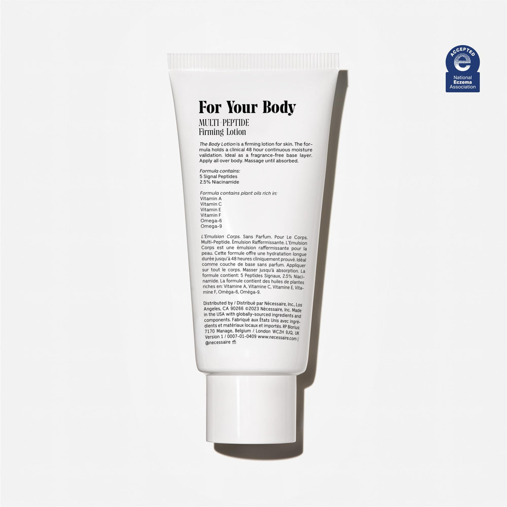 Nécessaire The Body Lotion Fragrance-Free texture close-up highlights fast-absorbing hydration.